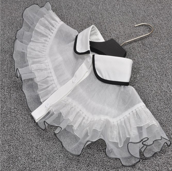 women Korean milk-silk double layer lace ruffles fake collars detachable ladies button shirt white false collar female dickie