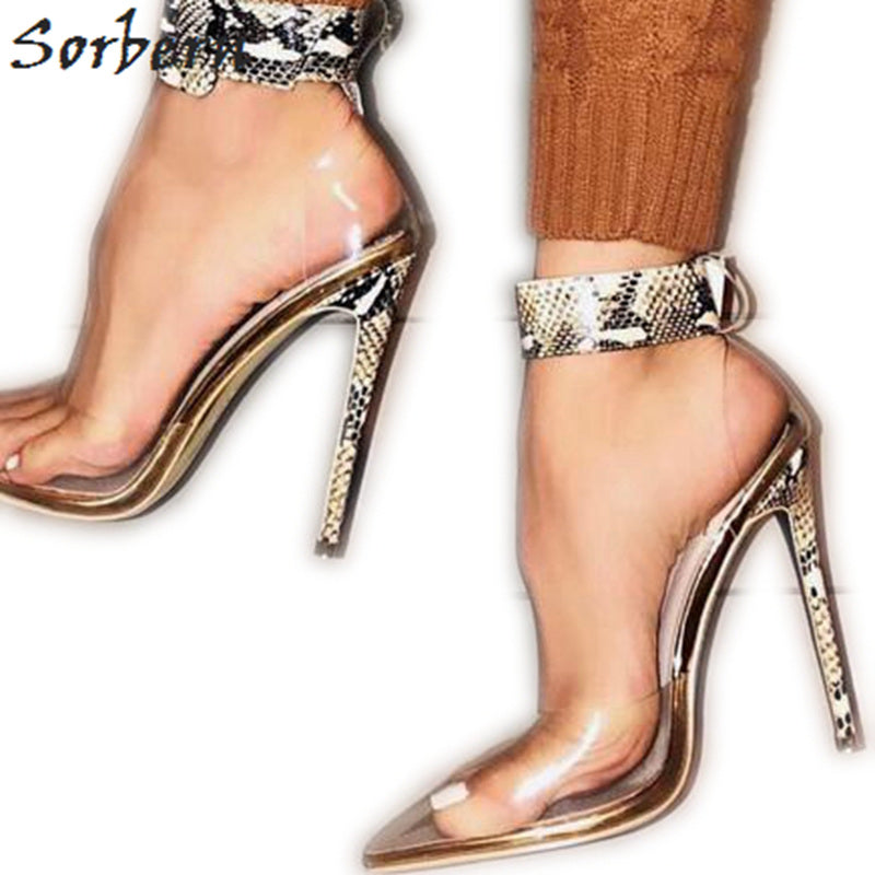 Sorbern High Heels Buckle Strap See Through PVC Ankle Strap