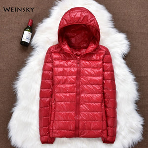 Winter Women Ultralight Thin Down Jacket White Duck Down Hooded Jackets Long Sleeve Warm Parka Portable Outwear