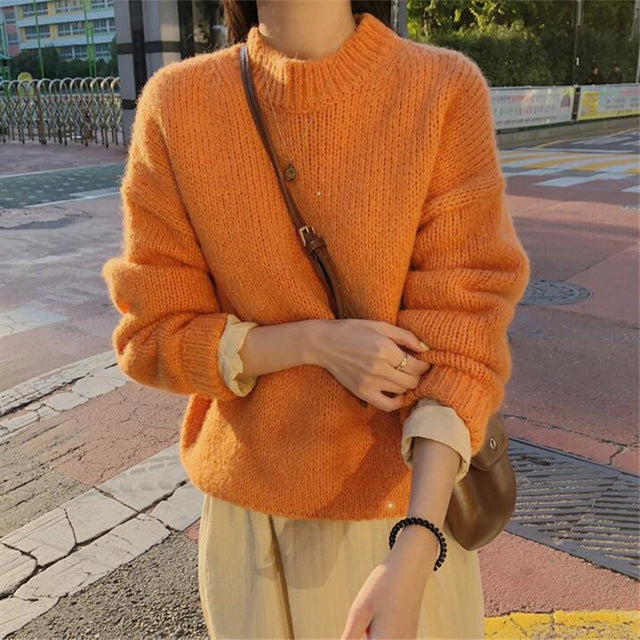 Sweater Women 2020 Autumn Winter Fashion Solid O Neck Pullover