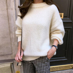 Sweater Women 2020 Autumn Winter Fashion Solid O Neck Pullover