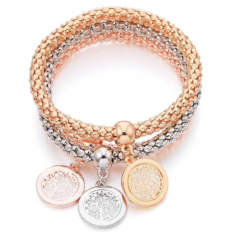 3pcs/set Crystal Zircon Tree Of Life Corn Chain Bracelet Elastic Bracelet Fine Bracelet Ladies Charm Fashion Jewelry Women Gift