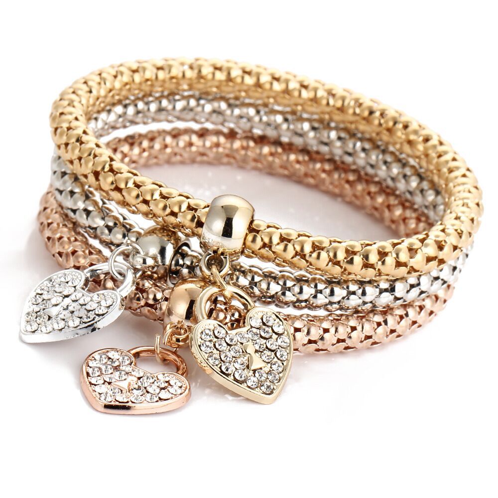 3pcs/set Crystal Zircon Tree Of Life Corn Chain Bracelet Elastic Bracelet Fine Bracelet Ladies Charm Fashion Jewelry Women Gift