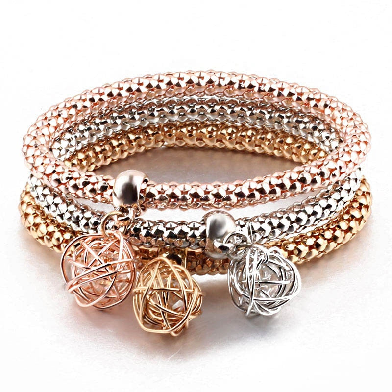 3pcs/set Crystal Zircon Tree Of Life Corn Chain Bracelet Elastic Bracelet Fine Bracelet Ladies Charm Fashion Jewelry Women Gift