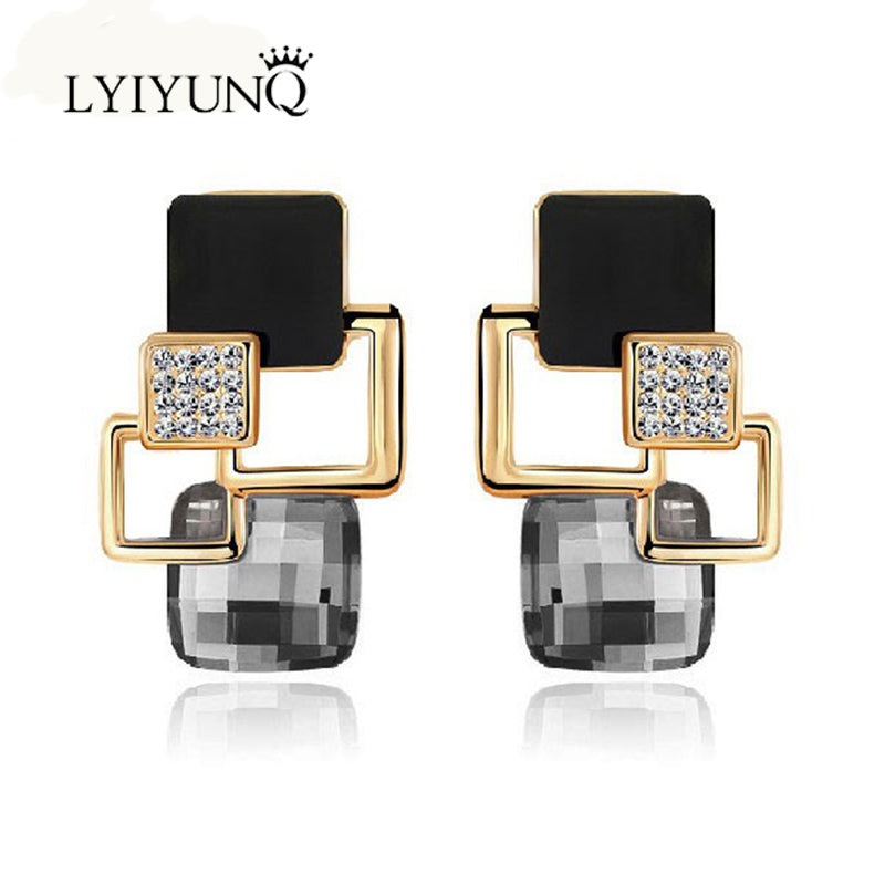 Brincos Vintage Long Square Crystal Earring Big Geometric Stud Earrings