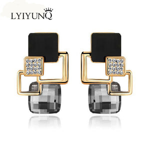 Brincos Vintage Long Square Crystal Earring Big Geometric Stud Earrings