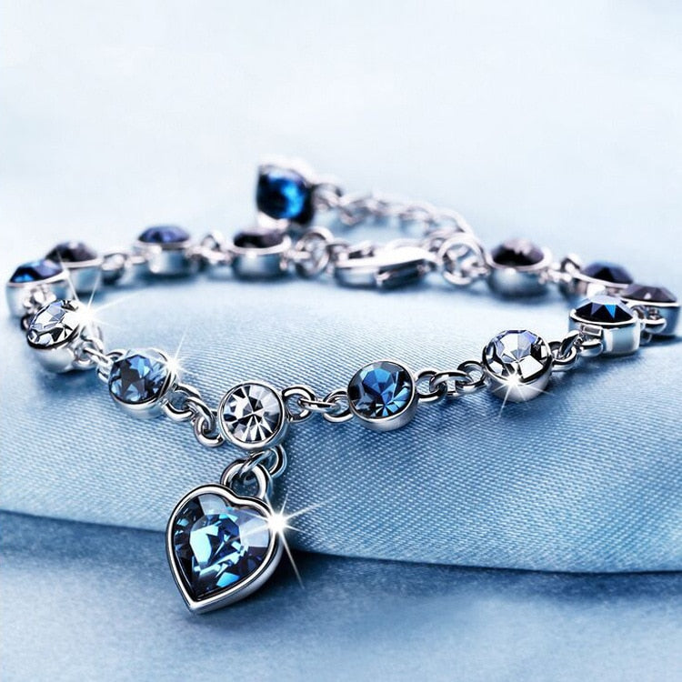 Crystal Heart Charm Bracelet Women