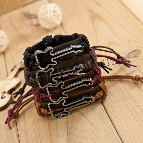 Antique Genuine Leather Bracelets Hollow Guitar Charm Bracelet for Women Men Friendship Bracelets 2015 Fine Jewelry