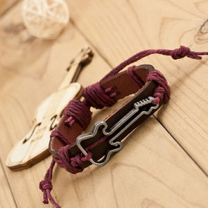 Antique Genuine Leather Bracelets Hollow Guitar Charm Bracelet for Women Men Friendship Bracelets 2015 Fine Jewelry