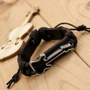 Antique Genuine Leather Bracelets Hollow Guitar Charm Bracelet for Women Men Friendship Bracelets 2015 Fine Jewelry