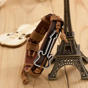 Antique Genuine Leather Bracelets Hollow Guitar Charm Bracelet for Women Men Friendship Bracelets 2015 Fine Jewelry