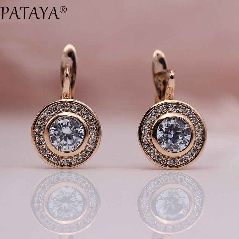 PATAYA New Arrivals 585 Rose Gold Love Carved Natural Zircon Big Dangle Earrings