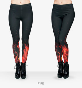 Zohra Brand  Fire flame Printing Leggings Stretchy Trousers Casual Pants