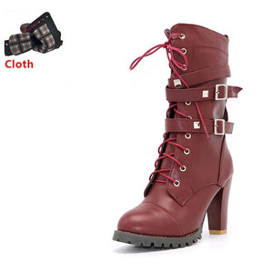 TAOFFEN Ladies Women boots High heels Platform Buckle Zipper