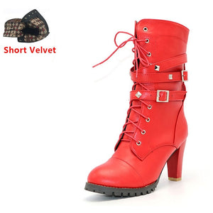 TAOFFEN Ladies Women boots High heels Platform Buckle Zipper