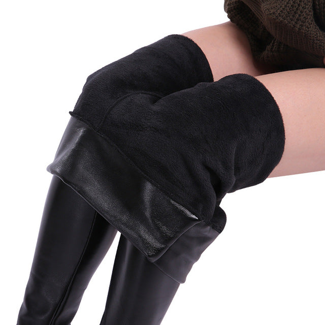 CHRLEISURE S-5XL Women Plus Size Winter Leather Pants Warm