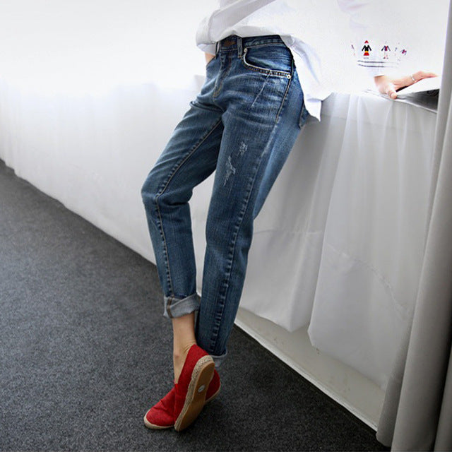 Vintage Distressed Regular Spandex Ripped Jeans