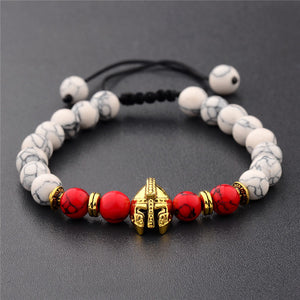 DOUVEI Drop Shipping Roman Knight Spartan Warrior Gladiator Helmet Bracelet Men Stone Bead Bracelet Mala Yoga Elastic Bracelet
