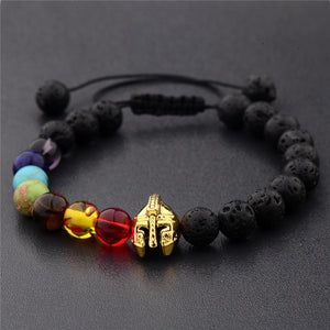 DOUVEI Drop Shipping Roman Knight Spartan Warrior Gladiator Helmet Bracelet Men Stone Bead Bracelet Mala Yoga Elastic Bracelet