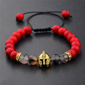 DOUVEI Drop Shipping Roman Knight Spartan Warrior Gladiator Helmet Bracelet Men Stone Bead Bracelet Mala Yoga Elastic Bracelet