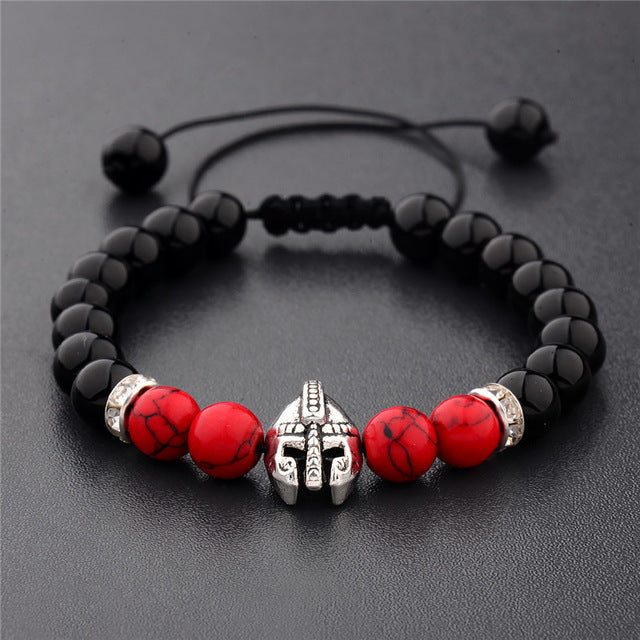 DOUVEI Drop Shipping Roman Knight Spartan Warrior Gladiator Helmet Bracelet Men Stone Bead Bracelet Mala Yoga Elastic Bracelet