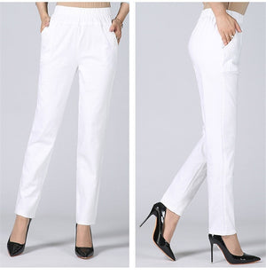 Plus Size 5XL High Waist Stretch Long Pants Women Cotton Straight