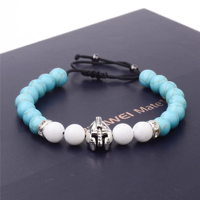 DOUVEI Drop Shipping Roman Knight Spartan Warrior Gladiator Helmet Bracelet Men Stone Bead Bracelet Mala Yoga Elastic Bracelet