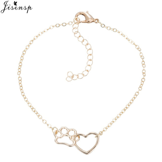 Jisensp Hollow Pet Paw Footprint Bracelets Shellhards Cute Animal Tassut Cat Dog Love Heart Charm Bracelet for Women pulseras