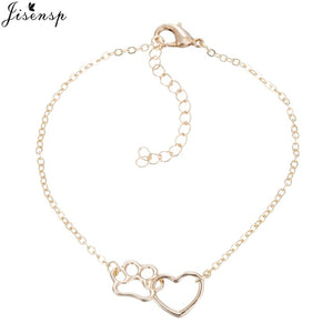 Jisensp Hollow Pet Paw Footprint Bracelets Shellhards Cute Animal Tassut Cat Dog Love Heart Charm Bracelet for Women pulseras