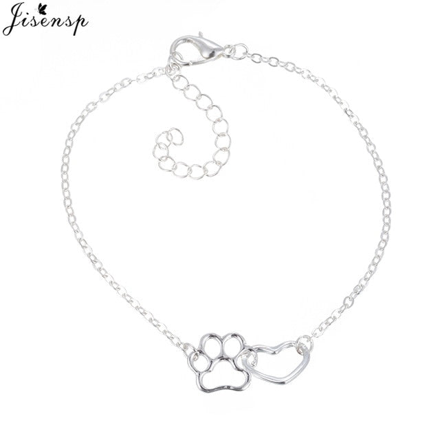 Jisensp Hollow Pet Paw Footprint Bracelets Shellhards Cute Animal Tassut Cat Dog Love Heart Charm Bracelet for Women pulseras