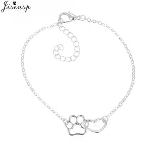 Jisensp Hollow Pet Paw Footprint Bracelets Shellhards Cute Animal Tassut Cat Dog Love Heart Charm Bracelet for Women pulseras