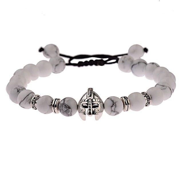 DOUVEI Drop Shipping Roman Knight Spartan Warrior Gladiator Helmet Bracelet Men Stone Bead Bracelet Mala Yoga Elastic Bracelet