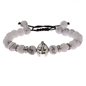 DOUVEI Drop Shipping Roman Knight Spartan Warrior Gladiator Helmet Bracelet Men Stone Bead Bracelet Mala Yoga Elastic Bracelet