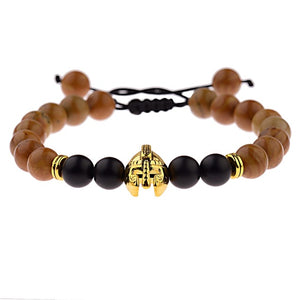 DOUVEI Drop Shipping Roman Knight Spartan Warrior Gladiator Helmet Bracelet Men Stone Bead Bracelet Mala Yoga Elastic Bracelet