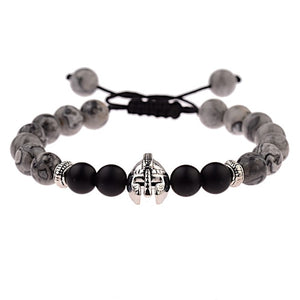 DOUVEI Drop Shipping Roman Knight Spartan Warrior Gladiator Helmet Bracelet Men Stone Bead Bracelet Mala Yoga Elastic Bracelet