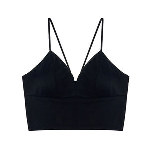Satin Crop Tops Spaghetti Strap T-shirt Cropped /Chest Padded Camisole