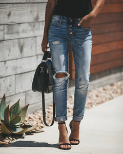 Women High Waist Ripped Denim Jeans Femme Skinny Pencil Pants Jean Hole Ripped Denim Jeans Casual Stretch Skinny Trousers Jeans