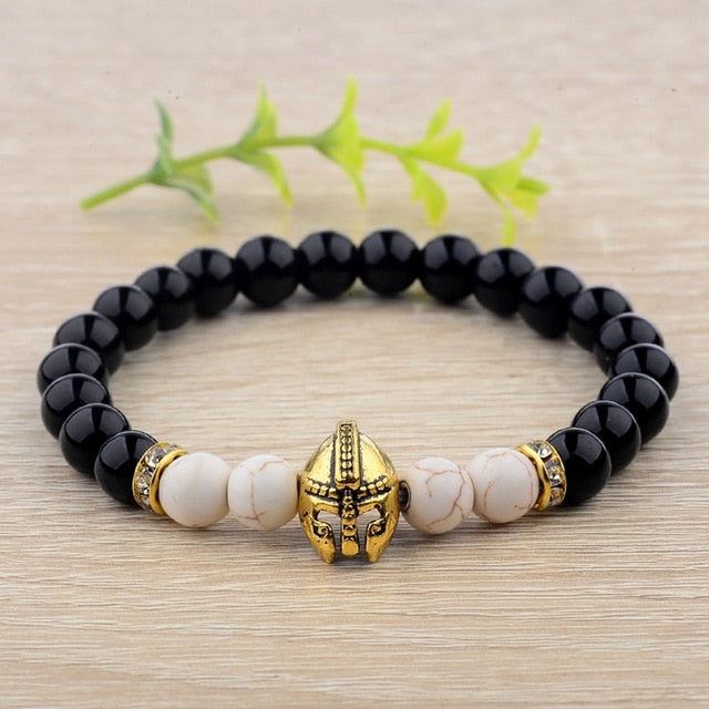 DOUVEI Drop Shipping Roman Knight Spartan Warrior Gladiator Helmet Bracelet Men Stone Bead Bracelet Mala Yoga Elastic Bracelet