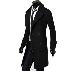 Fashion Men Autumn Jacket Long Trench Coat Warm Thicken Woolen