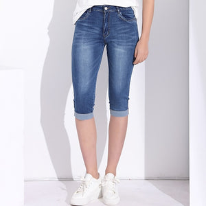 GAREMAY Plus Size Skinny Capris Jeans Stretch Knee Length High Waist