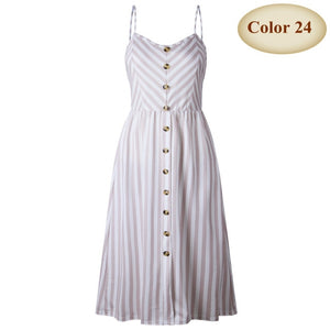 New Boho Off-shoulder Party Beach Sundress Spaghetti Long Dresses Plus Size Summer Women Button Decorated Print Dress CRRIFLZ