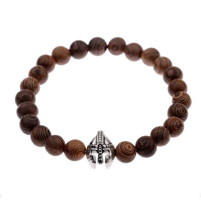 DOUVEI Drop Shipping Roman Knight Spartan Warrior Gladiator Helmet Bracelet Men Stone Bead Bracelet Mala Yoga Elastic Bracelet